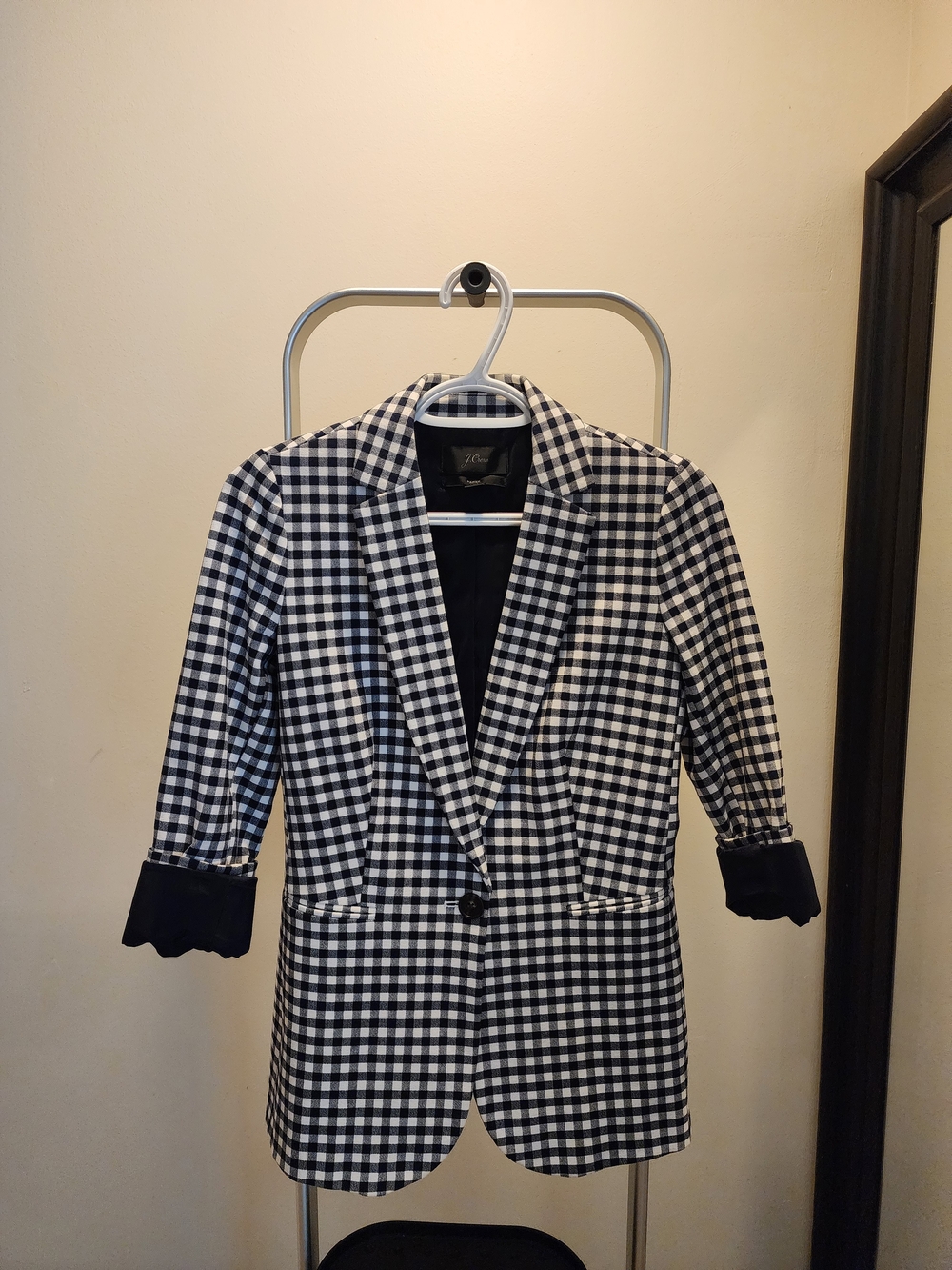 J. Crew Navy and White Gingham Blazer
